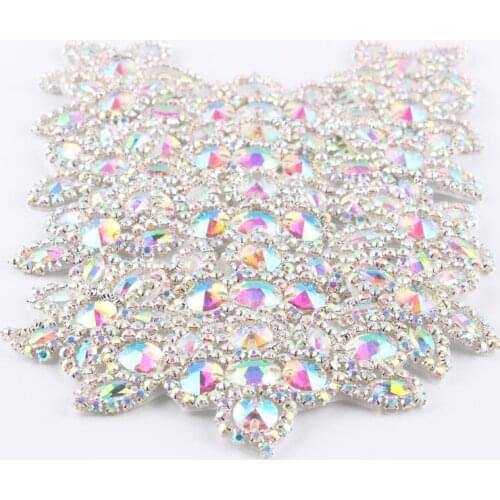 3pcs/lot) Fashion Iron on AB Crystal Rhinestone Appliques Patch Hot-Fix Beaded Applique Trim For Girl Hair Accessories