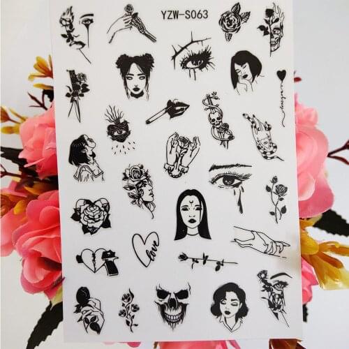 3D Nail Stickers Girl Rose Skull Eyes Sliders For Nails Art Decoraciones Everything for Manicure Designer Accesoires