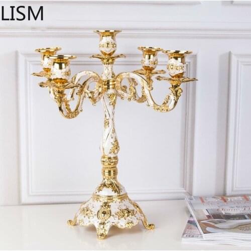 Table Wedding Centerpieces Retro Nordic Gold Luxury Candle Holders 5 Arm Candle Holders Metal Candlestic Tea Light Holder Europe