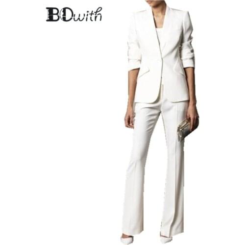 Custom Made White Women Pantsuits Work Pant Suits OL 2 Piece Sets Women Blazer(Jacket+Pant Suit)For Women Set Party