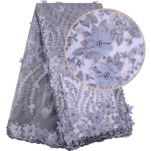 Free Shipping Nigerian Lace Fabrics For Wedding 2019 African French Lace Fabric High Quality 3D Lace Grey Lace Applique 1400