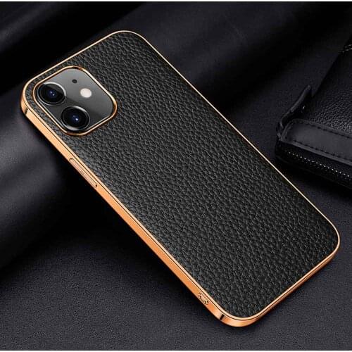 Genuine Leather Case For Iphone 11 Pro XS Max Case For 12 Pro Max Cover Electroplate Coque For Iphone X XR 11 12Mini Case Fundas