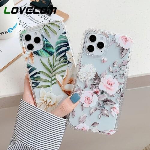 LOVECOM Cute Flower Leaf Butterfly Phone Case For iPhone 12 11 Pro XR XS Max 7 8 Plus Soft IMD 2 in 1 Clear Back Cover Coque