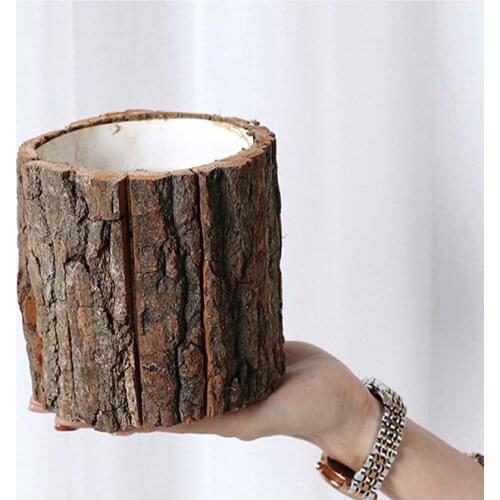 Pastoral Style Bark Wooden Tube Simulation Plant Flowerpot Wedding Decoration Plant Container Christmas Party Flower Decoration