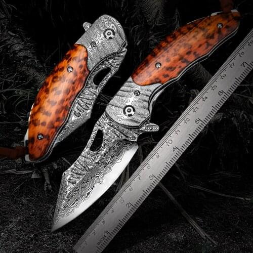 Damascus Steel Pocket Knife Handmade Japanese VG10 Core Snakewood Handle Self Defense Sheath Folding Knives For Hunting Camping