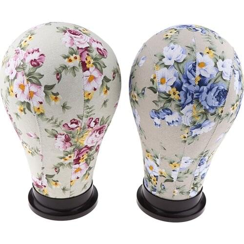 2Pcs Canvas Block Mannequin Head Model Wig Hair Display Stand Flower Style