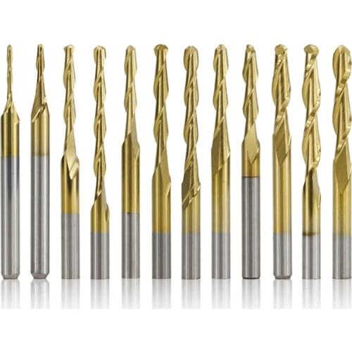 10 pcs 3.175mm shank 0.8-3.175mm titanium coated ball nose end mill carbide end milling cutter cnc router bit