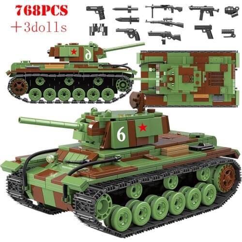 Military Soviet Russia KV 1 Heavy Panzer Tank Building Blocks WW2 Weapons City Bricks Children Educational Toys Kids Gifts