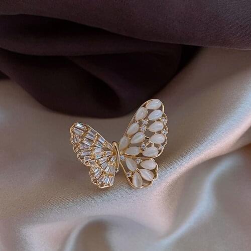 Korean fashion jewelry exaggerated big butterfly ring opening zircon opal ball party ring