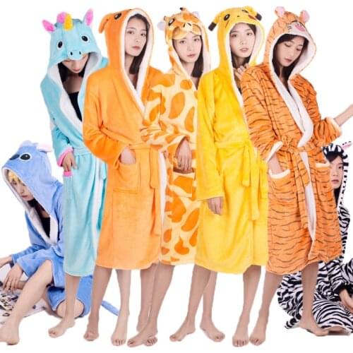 Licorne Sleepwear Animal Flannel Furry Robes Unicorn Adult Bathrobe Women Hooded Pajamas Women Men Cartoon Homewear Pink Pijima