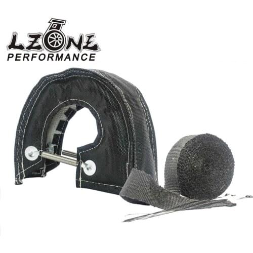 LZONE - BLACK T3 TURBO HEAT SHIELD BLANKET COVER + 10 METER 2" MANIFOLD DOWNPIPE BLACK WRAP WITH 4PC TIPS
