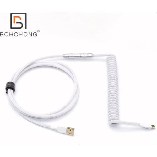 Z Shape OB Aviator Double Sleeved 7 Cores Paracord and PET Coiled Type C Mini Micro Cable for Keyboard USB Spiral Cable