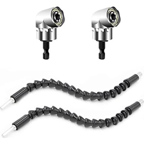2pcs 105 Degree Right Angle Drill Bit and 2pcs Flexible Shaft Bits Extension Screwdriver Bit Holder Tools Set