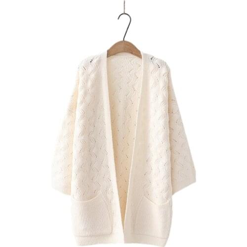 Autumn Women Open Front Sweater Long Cardigan Female Korean Fashion Chic Cashmere Hollow Knitted Long Sleeve Wool Jumper Coat