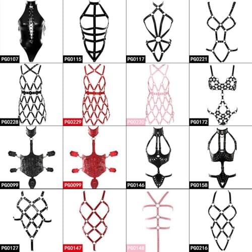 Full Leather Body Harness Bra Hollow Out BDSM Bondage Leather Tops Punk Gothic Garter Belt Set Dance Rave for Women