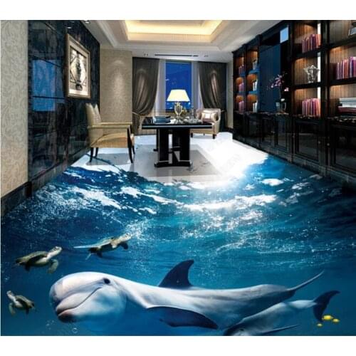 PVC Underwater world dolphin mother child love non-slip waterproof self-adhesive 3D floor sticker tiles bathroom 3D wallpaper