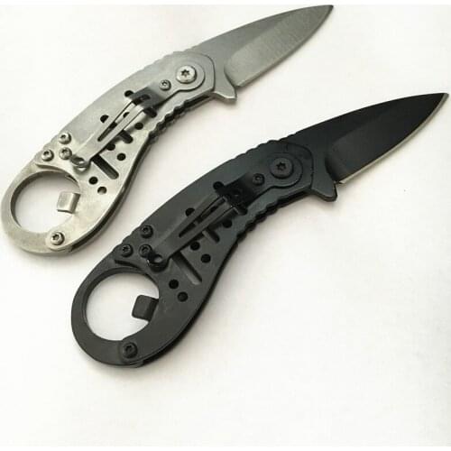 Small Portable Folding Pocket Knife Tactical Camping Hunting Knife Survival Knives Keychain EDC Opener Tool Stonewash and Black
