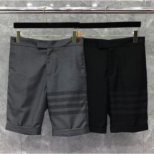 2021 Fashion TB THOM Brand Casual Shorts Men Summer Cotton Striped Shorts Formal Knee Length Solid Straight Trousers