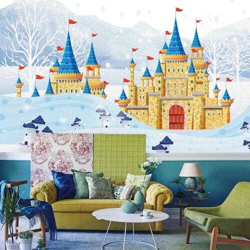 Custom 3d wallpaper cute snow castle oil painting childrens room background wall paper - healthy silk waterproof material