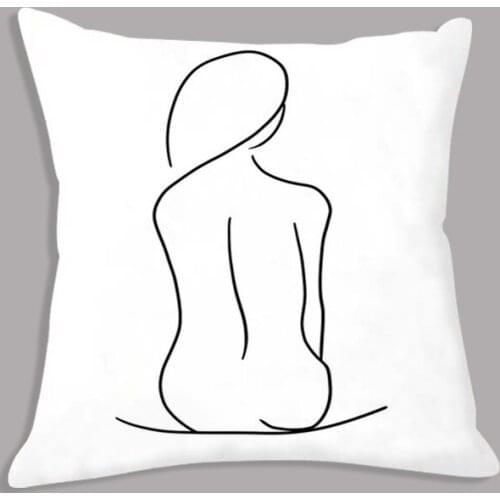 Abstract Line Girl Body Hand Minimalist Painting White Cushion Throw Pillow Decorative Plush Cushion Sofa Decor