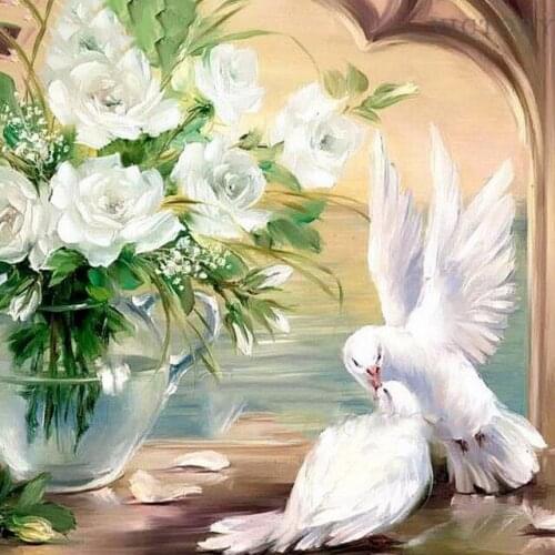 New 5D Diy Diamond Embroidery Pigeon Rose Girl Painting Animal Cross Stitch Mosaic Home Decoration Wedding Decor Gift