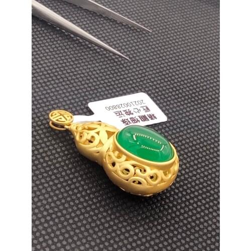 Authentic S925 pure silver female natural green jade pulp gourd pendant necklace for girls birthday and party high-end gift