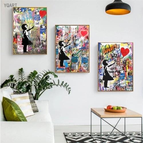 Banksy Artwork Girl with Flying Love Balloon Canvas Posters Prints Pop Street Graffiti Wall Art Pictures Living Room Decoration