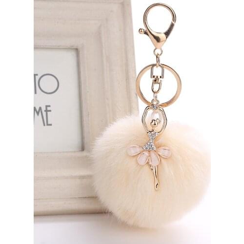 ZOEBER Fake Rabbit Fur Ball KeyChain Pompom Key Chain Pom Pom Key Rings Ballet Angel Girl Fourrure Pompon Women Bag Jewelry