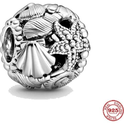 2021 Summer New Silver Color Openwork Starfish Shells Heart Charms Beads fit Original Pandora Bracelets Women DIY Jewelry