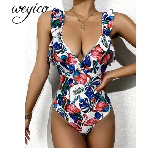 One Piece Women Swimsuit Sexy Push Up Monokini Beachwear Floral Swimming Suits Ruffle 2021 New Brazilian Bathing Suit Swimwear