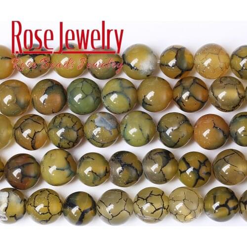 Factory Price Natural Stone Green Dragon Vein Agates Round Loose Beads 15" strand 6 8 10 12 MM For Jewelry Making DIY Bracelet