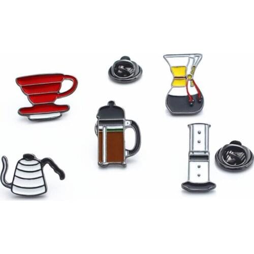 Ecocoffee Barista Coffee Brooch French Press Accessories V60 Coffee Kettle Fuuny Creative Gifts for coffee fancier