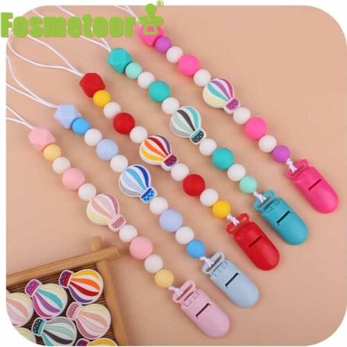 Fosmeteor 2Pcs/Set Hot Air Balloon Food Grade Silicone Teethers Bracelet and Teething Pacifier Clips Chain