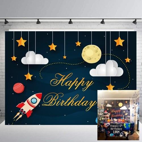 Astronaut Space theme Backdrop Portrait photography props Happy Birthday Party Background decor Rocket Star Moon Clouds B-397