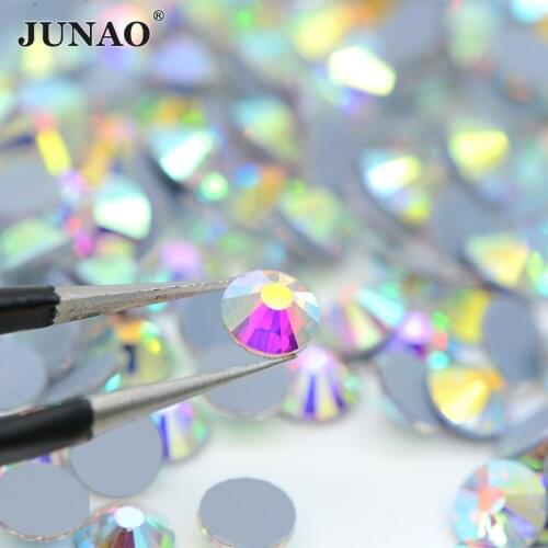 JUNAO 40 Color SS 6 10 16 20 30 Crystal AB Hotfix Glass Rhinestones Flatback Iron On Strass Hot Fixation Crystals Stone Applique