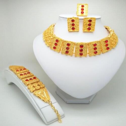 Kingdom Ma New African Costume High-quality Jewelry Set Wedding Bridal Imitate Crystal Rhinestone Gold Color Statement Jewellery