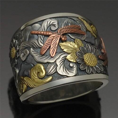 Cute Small Animal Dragonfly Rings For Women Men Antique Jewelry Vintage Fashion Gold Color Flower Ring Male Female Boho Jewelry