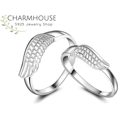 Lovers Rings Set For Men Women S925 Sterling Silver Wing Finger Ring Wedding Band Engagement Jewelry Accessories Party Gifts