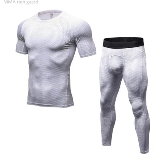Summer Training Set Male Short Top Sports Leggings Quick Dry Sweat Sportswear Tracksuit Jogging Suits 2pc Set 2021 High Quality