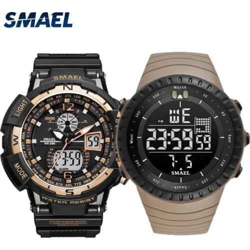 SMAEL Sports Fashion Cool Mens Watch Stopwatch Timer Luminous Hands Digital Dual Display Waterproof Automatic Date Update