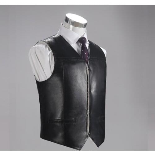 Mens thickening genuine sheepskin leather vest cotton-padded waistcoat sheep shearing lining mens clothing fur one piece