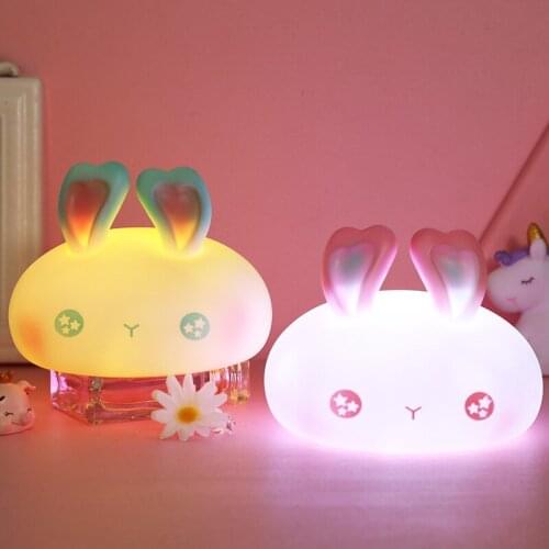 Nordic Cute Lovely Cartoon Rabbit Led Night Light Silicone USB Charging Clap Lamp Holiday Gifts Kids Room Sleep Light Moon Light