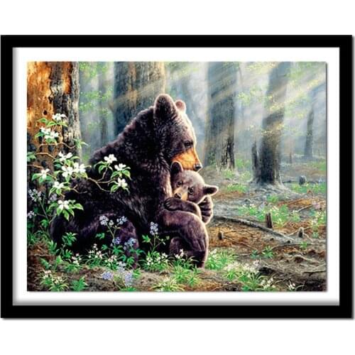 NEW Diamond painting Cross stitch natural scenery full Square/Round Diamond Bear family 5D Diamond embroidery father&son