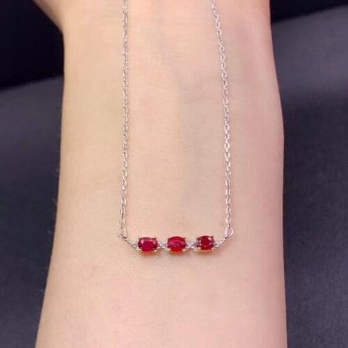New fashion red ruby necklace real 925 silver women necklace sapphire emerald natural gem girl party gift lucky birthstone