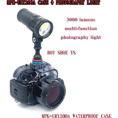 Original Sony Underwater Waterproof Housing Case for Sony RX100 + Flashlight D3000 +Hot Shoe Arm 360 degree turnable YS mount