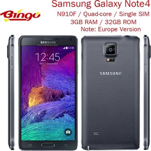 Original Samsung Galaxy Note 4 N910F Unlocked Android Mobile Phone Quad-core 5.7" 16MP 3G&4G GSM 3GB RAM 32GB ROM WIFI GPS