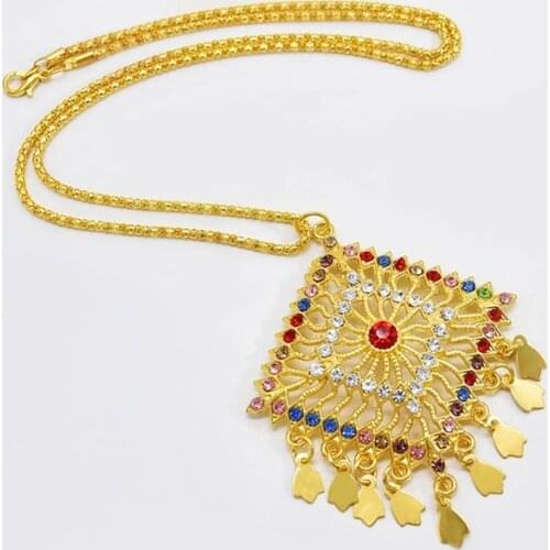 Fashion Gold Color Corrugated Chain Rhombus Rhinestone Pendants Necklaces For Women Family Gathering Party Necklace Jewerly