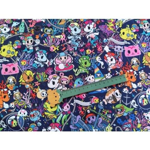 145cm Width Underwater World Cartoon Dog/Cat/Unicorn Printed Canvas Fabric For Cushion Cover/Diy Handbag/Slipcover/Curtain DIY