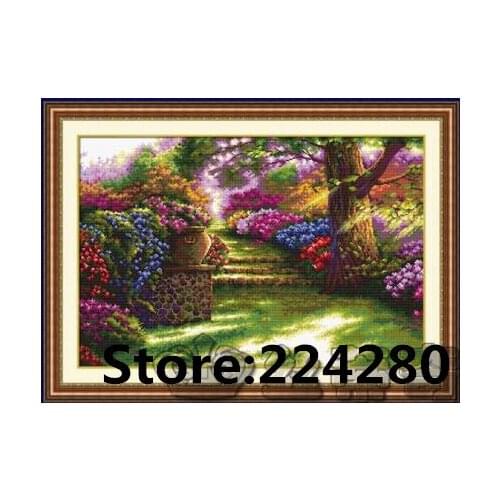 Needlework,DIY town 14CT Cross stitch,for Embroidery kit,Scenery Art Cross-Stitching Set handmade Forest flowers path decor