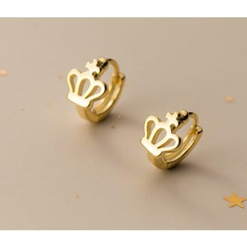 Hollow Smooth Crown Hoop Earrings For Girl Kids Daughter 925 Sterling Silver Small Ear Bone Nail Earring Charm Jewelry